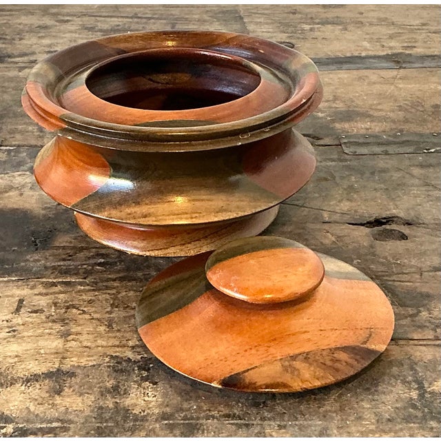 Vintage Original Turned Wood Lidded Bowl For Sale - Image 9 of 12