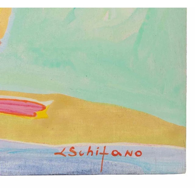 Contemporary Luciano Schifano, Figure and Cottage, Oil Painting, 1988 For Sale - Image 3 of 5