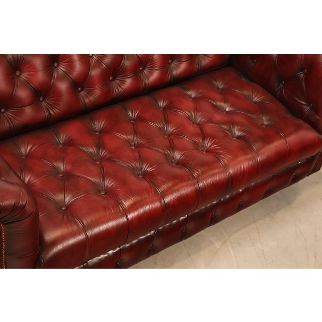 Animal Skin Chesterfield Style Oxford Red Leather Sofa For Sale - Image 7 of 17