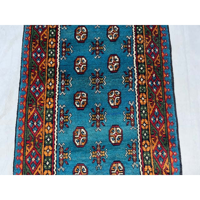 1990s Blue Turkmen Style Tribal Runner Rug With Geometric Motifs, 2'9" X 9'4" For Sale - Image 5 of 15