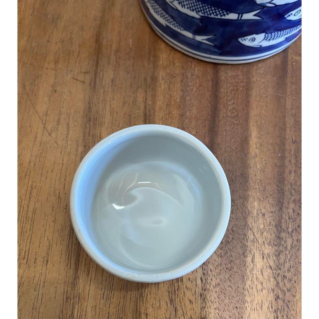 Ceramic Schaol Blue and White Ceramic Ginger Jars With Fish Design - Set of Two For Sale - Image 7 of 8