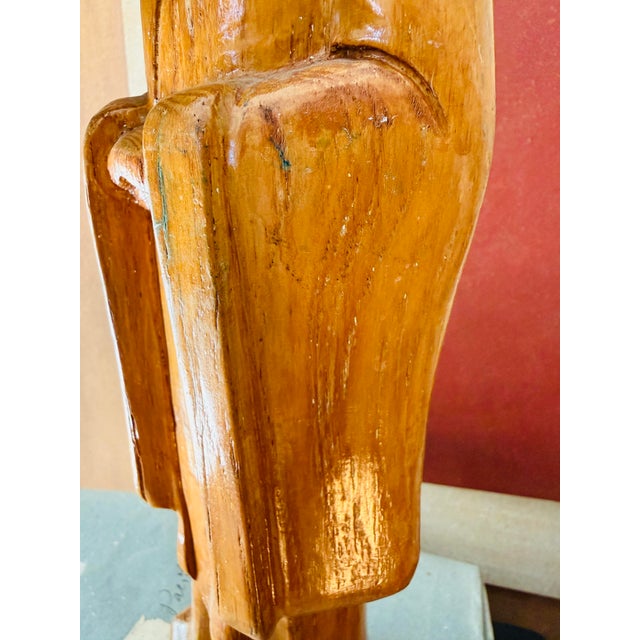 Brown Vintage Hand Carved Wooden Scholar Figure Asian Decorative Sculpture Mid Century For Sale - Image 8 of 12
