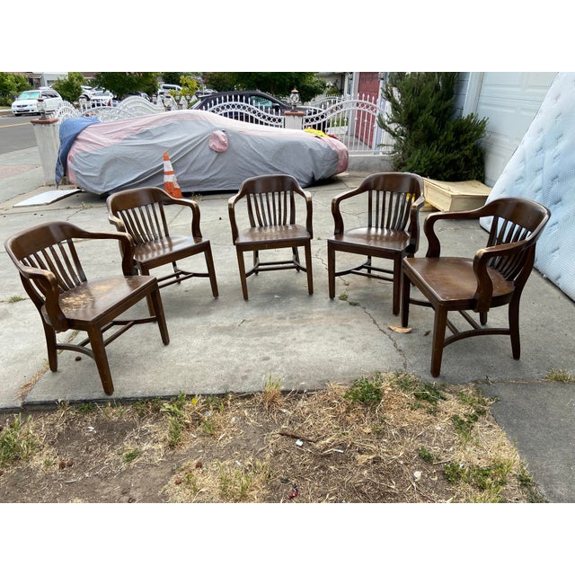 Gunlocke Antique Walnut Court Lawyers Desk Chairs Need Restoring Good Bones For Sale - Image 4 of 12