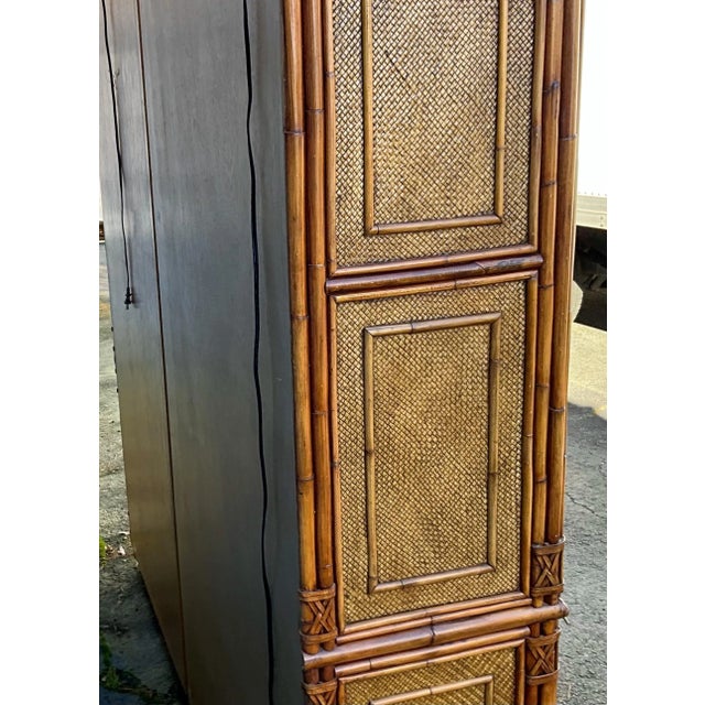 1980s Regency Coastal Style Faux Bamboo Fruitwood Bookcases / Display Cabinets - S/2, Pair For Sale - Image 4 of 11