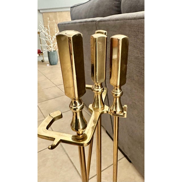 Brass Set Modernist Brass Fireplace Tool Set For Sale - Image 8 of 16