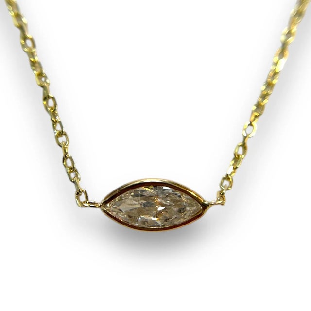 Modern 14k Yellow Gold 0.70ct Marquise Natural Diamond Bezeled Necklace For Sale - Image 3 of 6