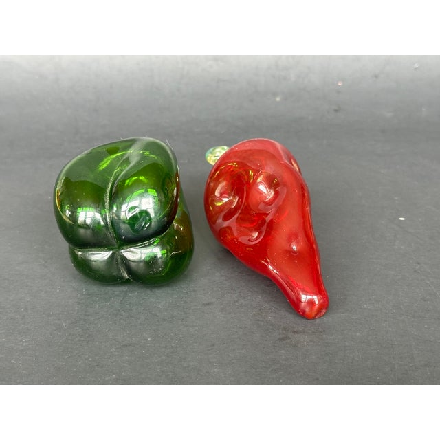 Hand Blown Glass Red and Green Pepper Vegetable Figurines For Sale - Image 4 of 12