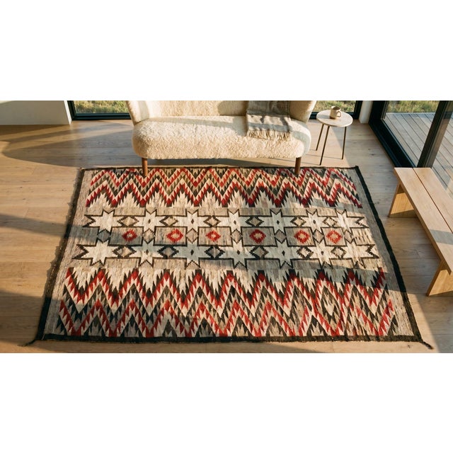 1920s Gray Geometric Antique American Navajo Carpet 3'8" X 5'10" Flatweave Wool Rug For Sale - Image 12 of 12