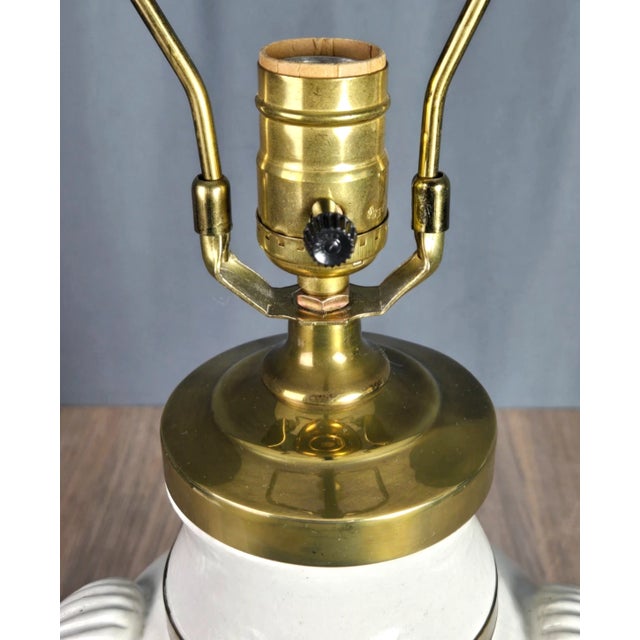 Metal Vintage Hart & Associates Brass & White Pottery Table Lamp W Sea Shell Handles For Sale - Image 7 of 13
