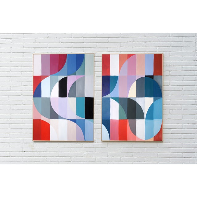 Bauhaus 2025, Bauhaus Tiles Patterns, Large Diptych Painting, Solar Eclipse in La Condesa by Natalia Roman For Sale - Image 3 of 10