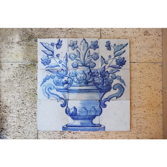 Ceramic Tile Mural Panel Depicting a Baroque Jardinière With Flowers, Portuguese, 18th Century For Sale - Image 7 of 13