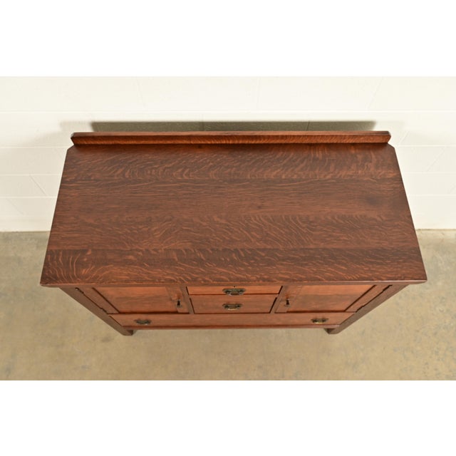 Lifetime Furniture Antique Mission Oak Arts & Crafts Sideboard, Newly Refinished For Sale - Image 11 of 14