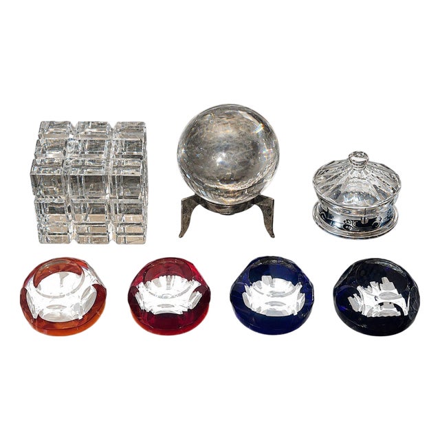 Late 20th Century Seven Baccarat Pieces Including Crystal Paperweights and Sirius Crystal Sphere For Sale