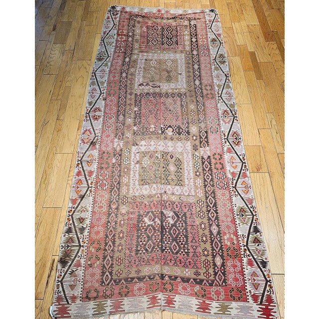 Textile Vintage Anatolian Turkish Kilim Gallery Rug, Flat-Woven Geometric Pattern, Brick Red & Ivory, 6x14 For Sale - Image 7 of 15