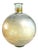 A large industrial glass globe on a stepped base with short flared neck and a metallic patina. Vintage.
