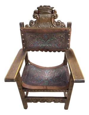 Early 20th Century Spanish Revival Leather Throne Chair