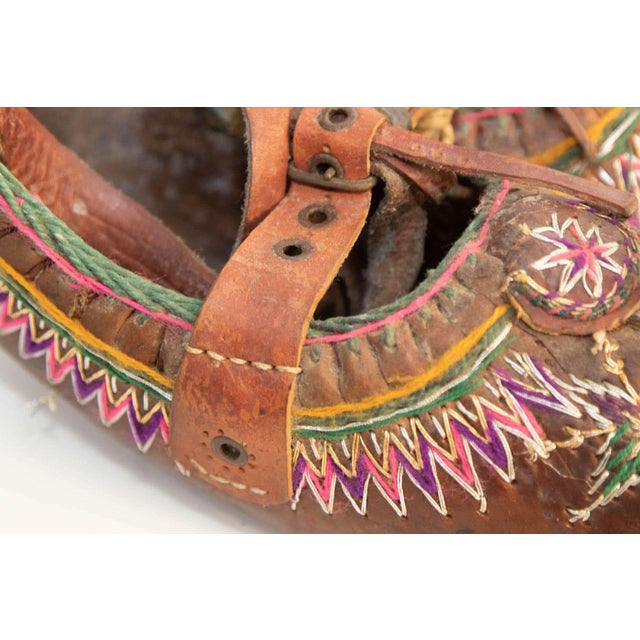 Late 19th Century Antique Charogh Decorative Ethnic Shoes, Handcrafted Leather, Turkey, Circa 1900 For Sale - Image 5 of 14