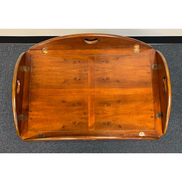 1990s Chippendale Style Cherry & Yew Wood Butlers Tray Coffee Table For Sale - Image 5 of 10