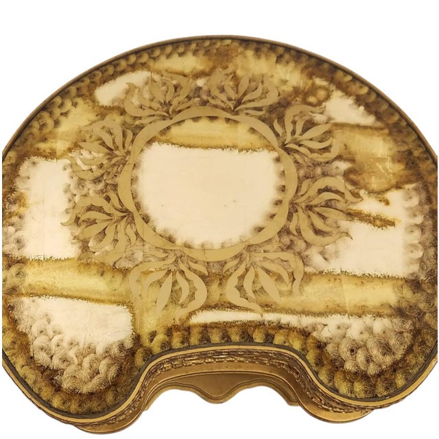 Mid 20th Century Hollywood Regency Ornate Gilt Kidney Side Table With Drawer and Églomisé-Style Top For Sale - Image 5 of 14