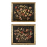 Pair of 17th Century Baroque Italian Floral Still Life Paintings For Sale