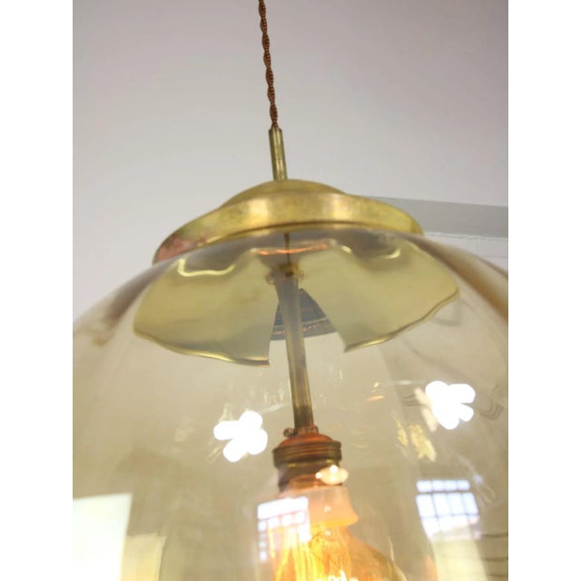 Mid-Century Globe Pendant in Yellow Glass and Brass For Sale - Image 10 of 11