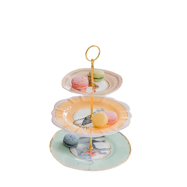 Three-Tier Cake Stand with Animals in English Porcelain by Yvonne Ellen , in New conditions. Designed from 2000 Labeled by...