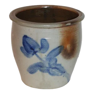 19thc Shenfelter Tulip Cobalt Blue 1 Galon Crock