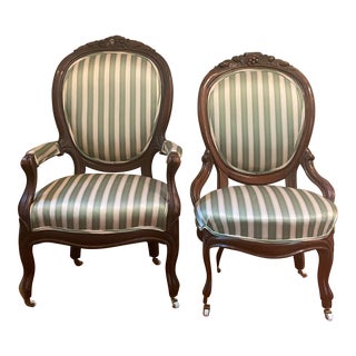 19th Century Victorian His and Hers Parlor or Fireplace Chairs- Set of 2 For Sale