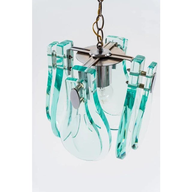 Pendant lamp with hand-sculpted glass Verde Nilo in the style of Fontana Arte, Italy, 1970. Up to 250V (Europe/UK...