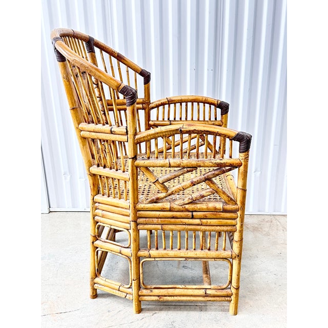 Chinoiserie Vintage Brighton Pavilion Style Tortoiseshell Bamboo & Rattan Armchair For Sale - Image 3 of 11