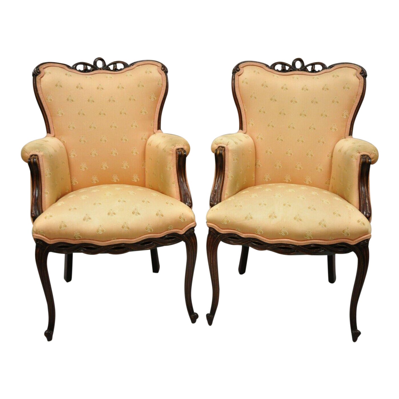 Vintage French Hollywood Regency Victorian Upholstered Fireside Lounge Arm Chairs A Pair Chairish