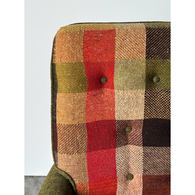 1970s Olive Tweed Swivel Rocker With Patchwork Plaid Upholstery, 1970s For Sale - Image 5 of 18