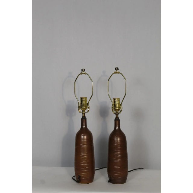 Brown Mid 20th Century Pair of Antonio Zen Influence Lamps For Sale - Image 8 of 11