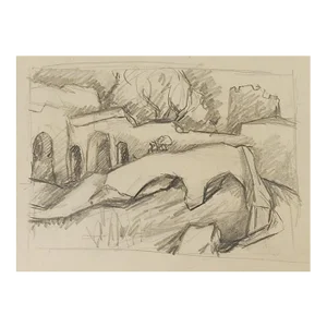 Vintage Rustic Stone Bridge Pencil Study Drawing