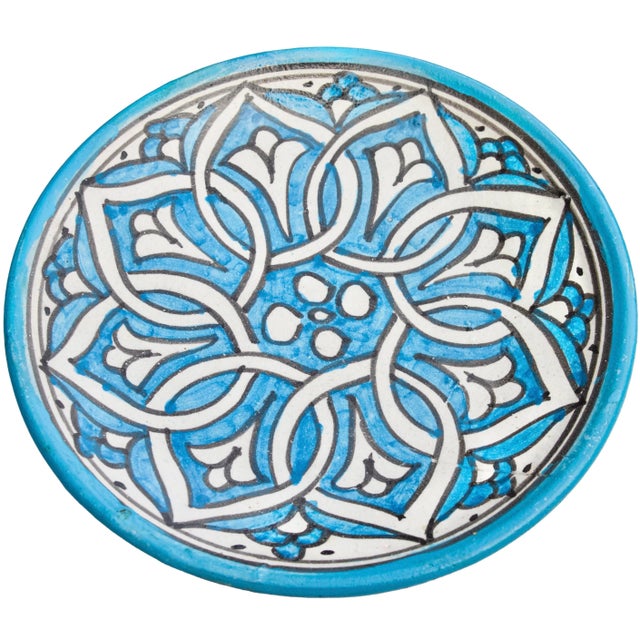 Mid-Century Modern Mid 20th Century Blue Moorish-Patterned Ceramic Wall Plate For Sale - Image 3 of 8