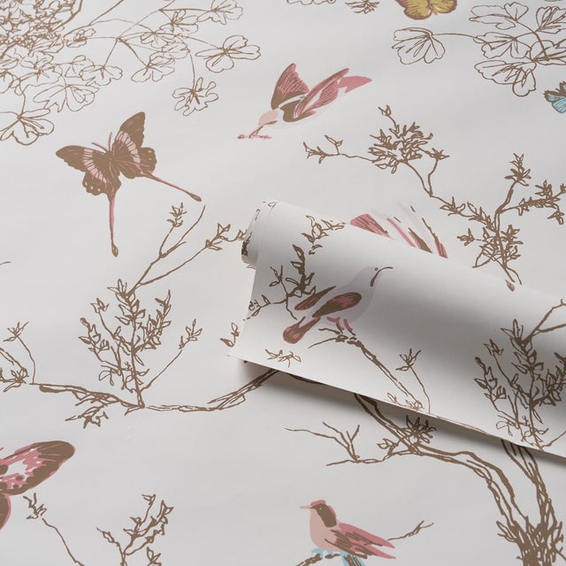 Schumacher Sample - Schumacher Birds & Butterflies Wallcovering In Spring For Sale - Image 4 of 6