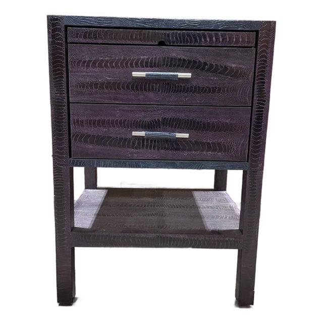 Vintage Embossed Leather Nightstand With Pull Out Tray For Sale