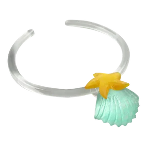 Kaso Rigid Lucite Choker Necklace Green Yellow Shell and Starfish