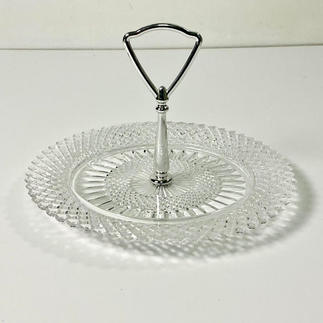 American Mid 20th Century Hollywood Regency Boho Chic Glass Diamond Point Bon Bon Plate. For Sale - Image 3 of 8
