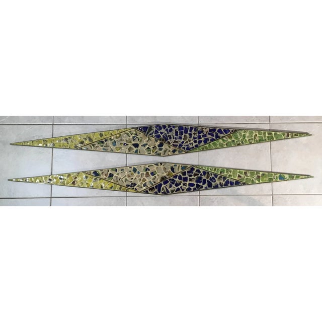 Beautiful pair of wall sconces made of brass, artistically hand embedded with old mosaic of Persian ceramic tiles. Pair...