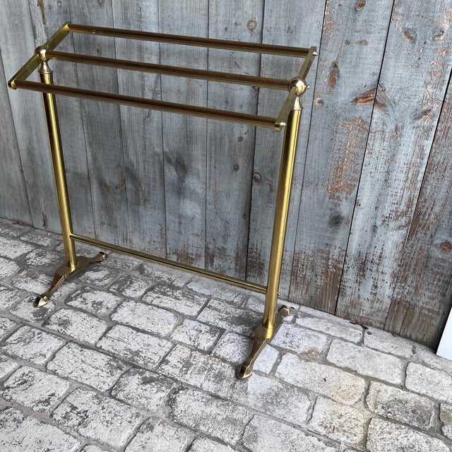 Vintage MCM Brass Three-Bar Towel Rack With Hoof Feet For Sale - Image 4 of 10