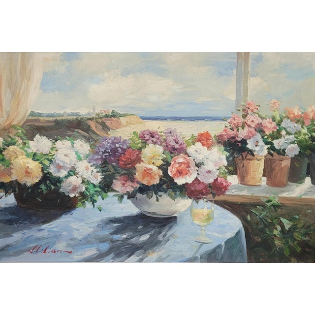 Contemporary 1980s Beautiful Vintage Oil Painting of Flowers Signed For Sale - Image 3 of 9