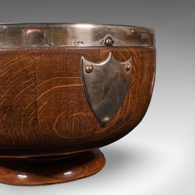Antique Presentation Prize Bowl, English, Oak, Ceramic, Fruit Dish, Edwardian For Sale - Image 9 of 12