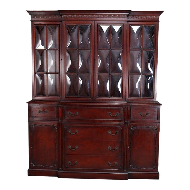 Mahogany Bubble Glass 4 Door Breakfront China Cabinet C1930 For Sale