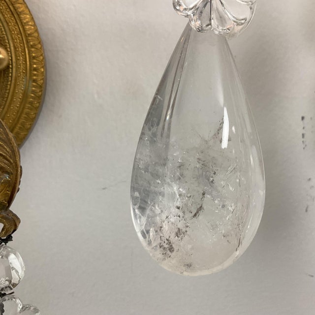 Late 19th Century Electrified French Bronze Wall Sconces With Rock Crystal - a Pair For Sale - Image 12 of 16