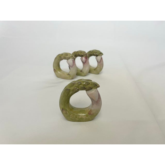 Late 20th Century Vintage Ceramic Asparagus Napkin Rings – Set of 4 For Sale - Image 5 of 7