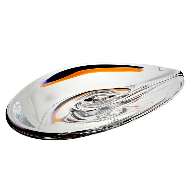 Mid-Century Modern Göran Wärff for Kosta Boda Orchid Glass Dish – Signed 17.5" Sculptural Centerpiece Bowl, Sweden For Sale - Image 3 of 12