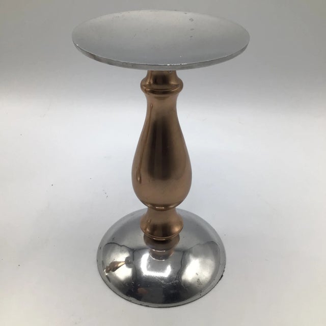 Mid-Century Modern Silver & Rose Gold Anodized Aluminum Pillar Candle Holders - a Pair For Sale - Image 4 of 13