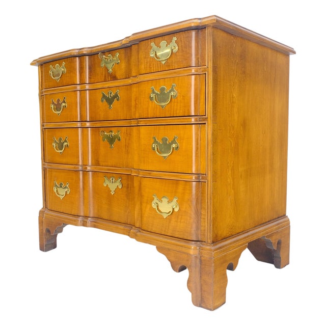Very Fine Solid Tiger Maple Block Front Bracket Feet Bachelor Dresser Chest For Sale