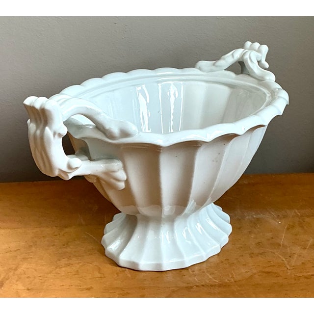 Ironstone Fluted Ceramic Footed Orchid Bowl For Sale - Image 11 of 12